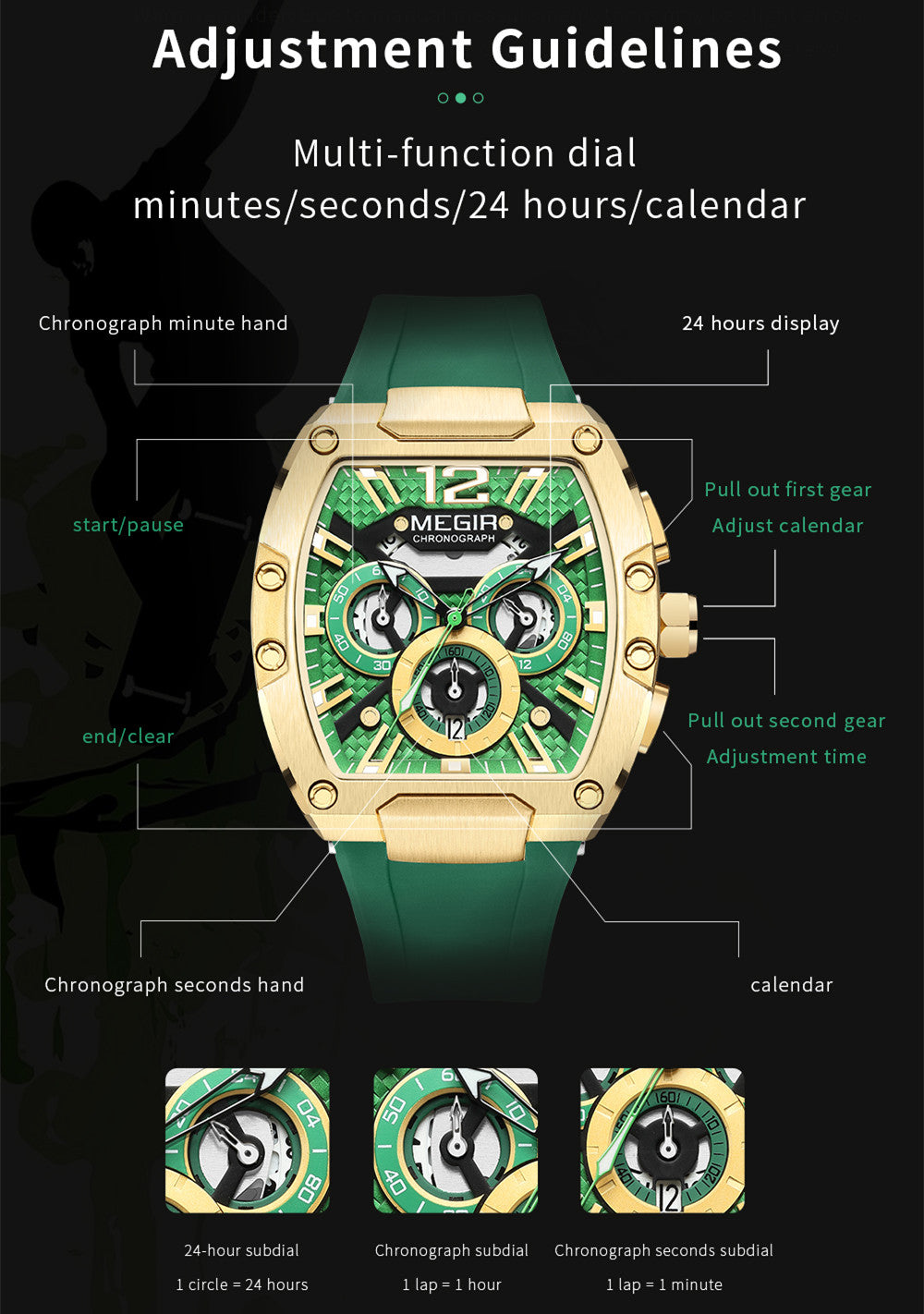 Montre Homme MEGIR Chronographe Sport  Étanche