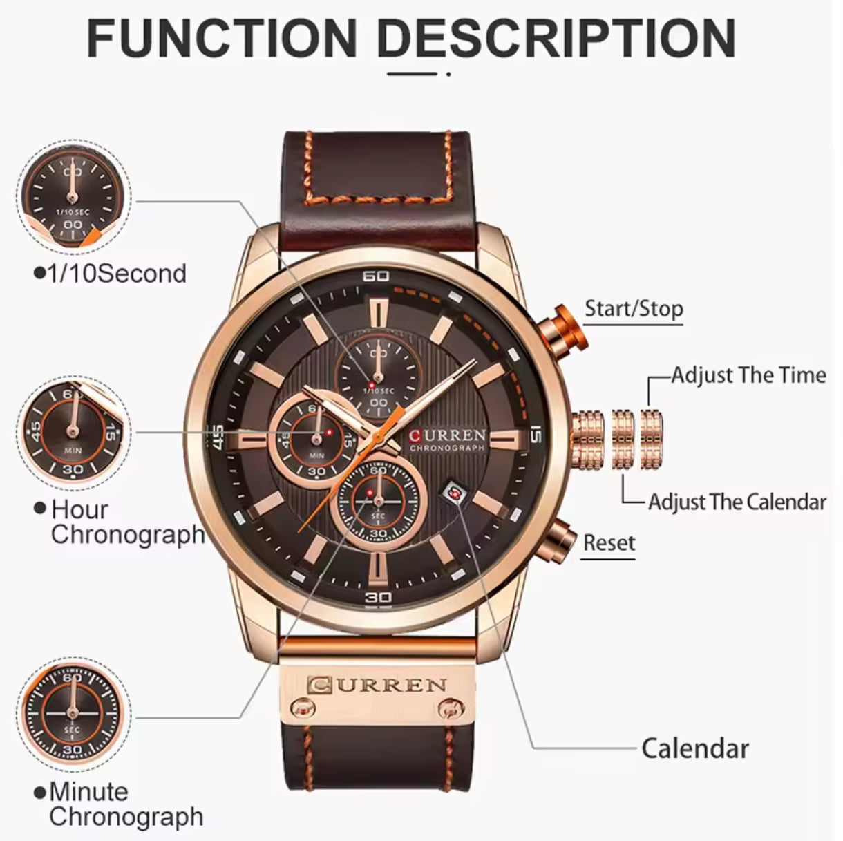 Montre Homme CURREN Élégance Royale – Chronographe Sport & Style en Or Rosé