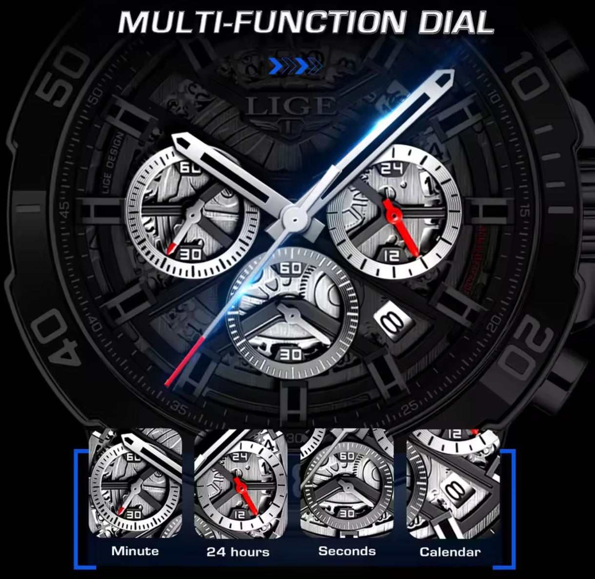 Montre Homme LIGE Chronographe Acier Inoxydable – Design Sport