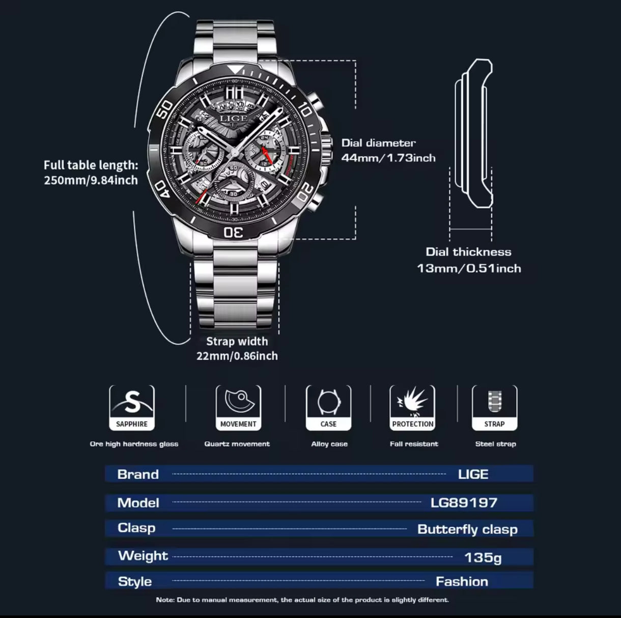 Montre Homme LIGE Chronographe Acier Inoxydable – Design Sport
