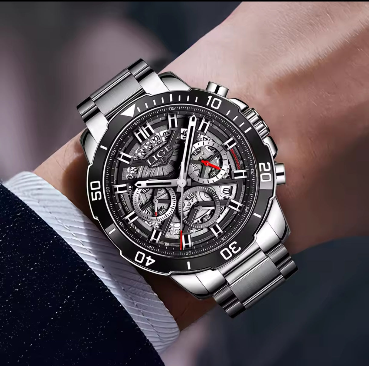 Montre Homme LIGE Chronographe Acier Inoxydable – Design Sport