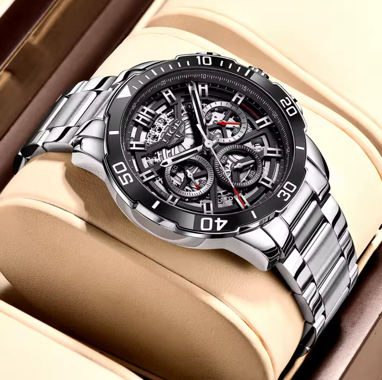Montre Homme LIGE Chronographe Acier Inoxydable – Design Sport