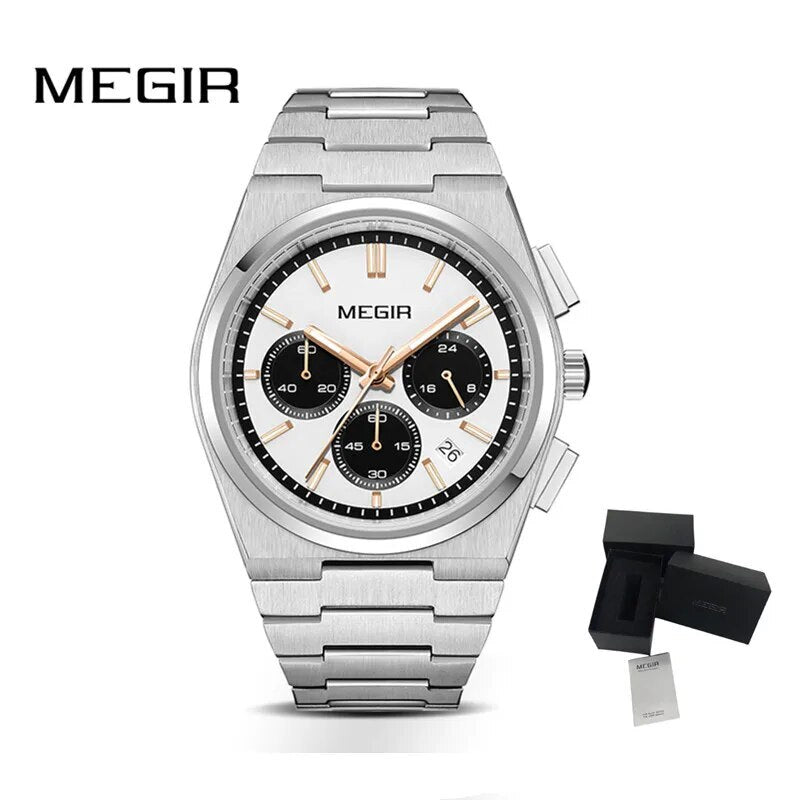 MEGIR Men's Business Watches Original Analogue Quartz Wrist Watch Luminous 5ATM Waterproof Steel Large Dial Clock Reloj Hombre-11