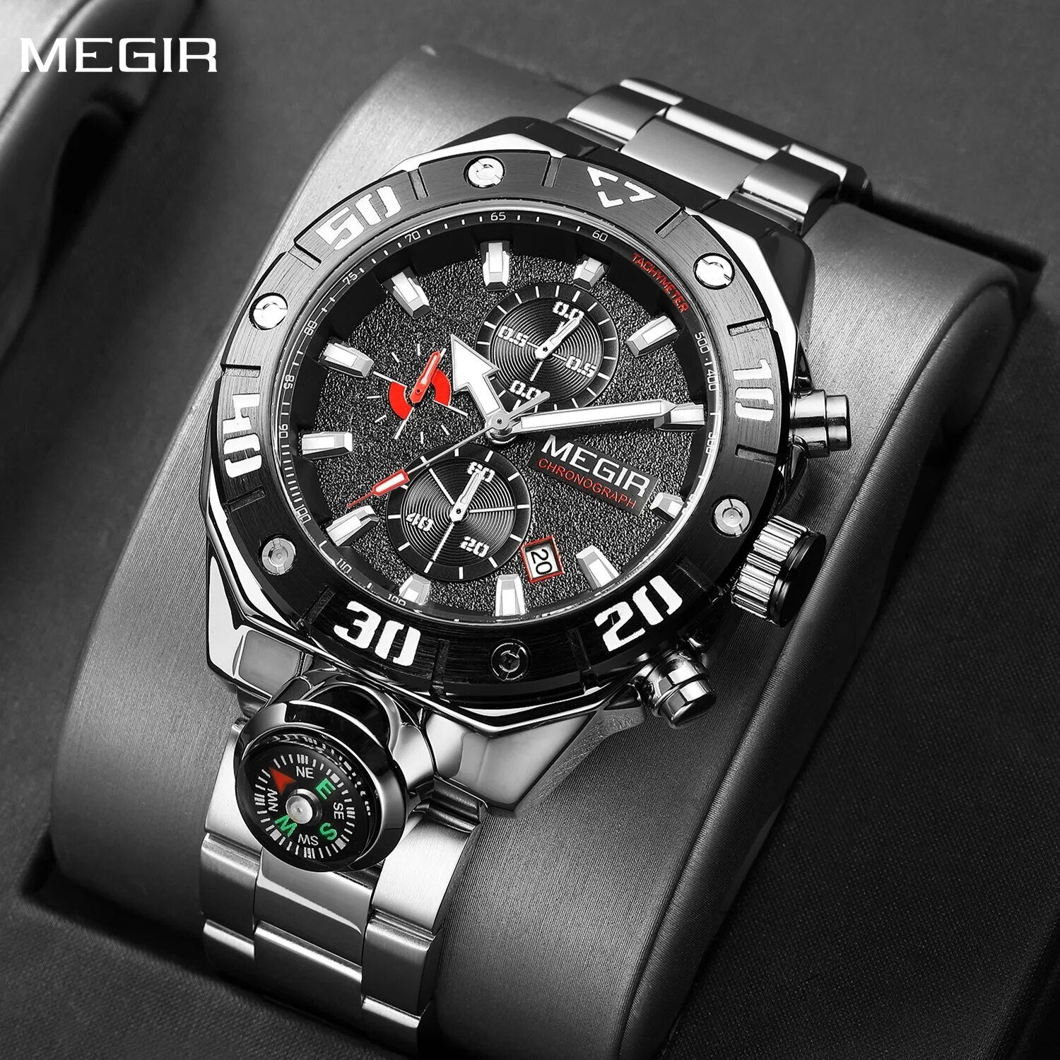 MEGIR Watch Top Brand Luxury Business Quartz Watches Chronograph Stainless Steel Calendar Luminous Clock WristWatch Montre Homme