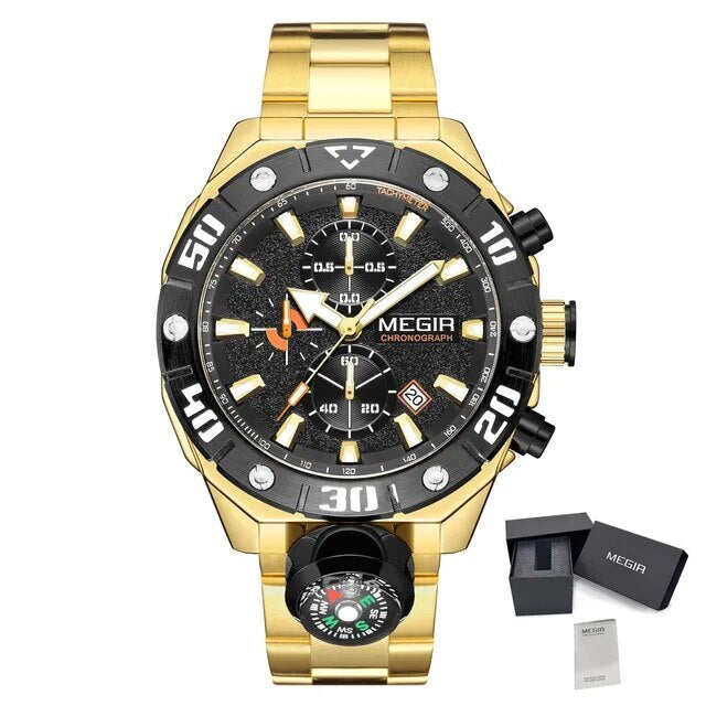 MEGIR Watch Top Brand Luxury Business Quartz Watches Chronograph Stainless Steel Calendar Luminous Clock WristWatch Montre Homme