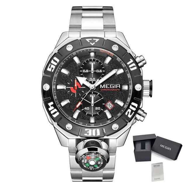 MEGIR Watch Top Brand Luxury Business Quartz Watches Chronograph Stainless Steel Calendar Luminous Clock WristWatch Montre Homme