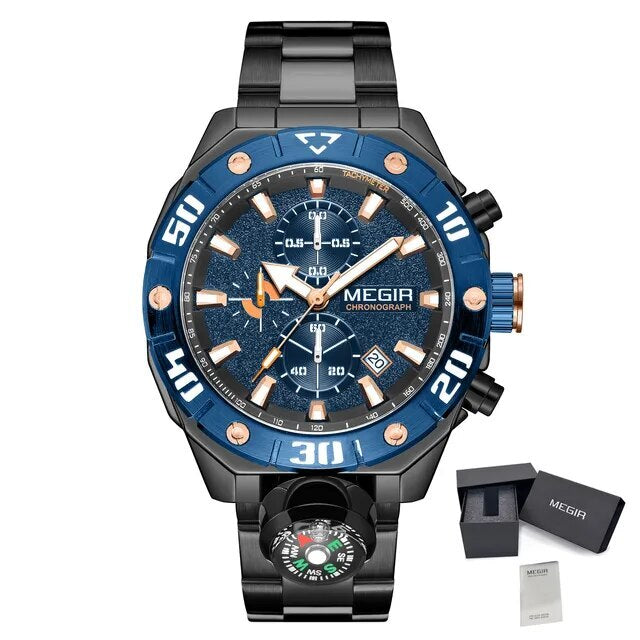 MEGIR Watch Top Brand Luxury Business Quartz Watches Chronograph Stainless Steel Calendar Luminous Clock WristWatch Montre Homme