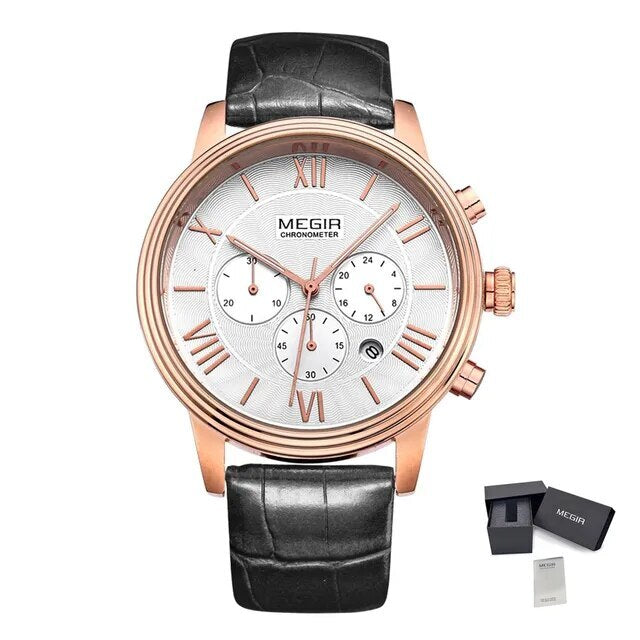MEGIR Brown Retro Sports Quartz Men's Watches Large Dial Chronograph Clock Fashion Multifunctional Men Wrist Watch Montre Homme-10