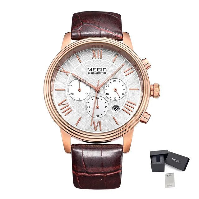 MEGIR Brown Retro Sports Quartz Men's Watches Large Dial Chronograph Clock Fashion Multifunctional Men Wrist Watch Montre Homme-8