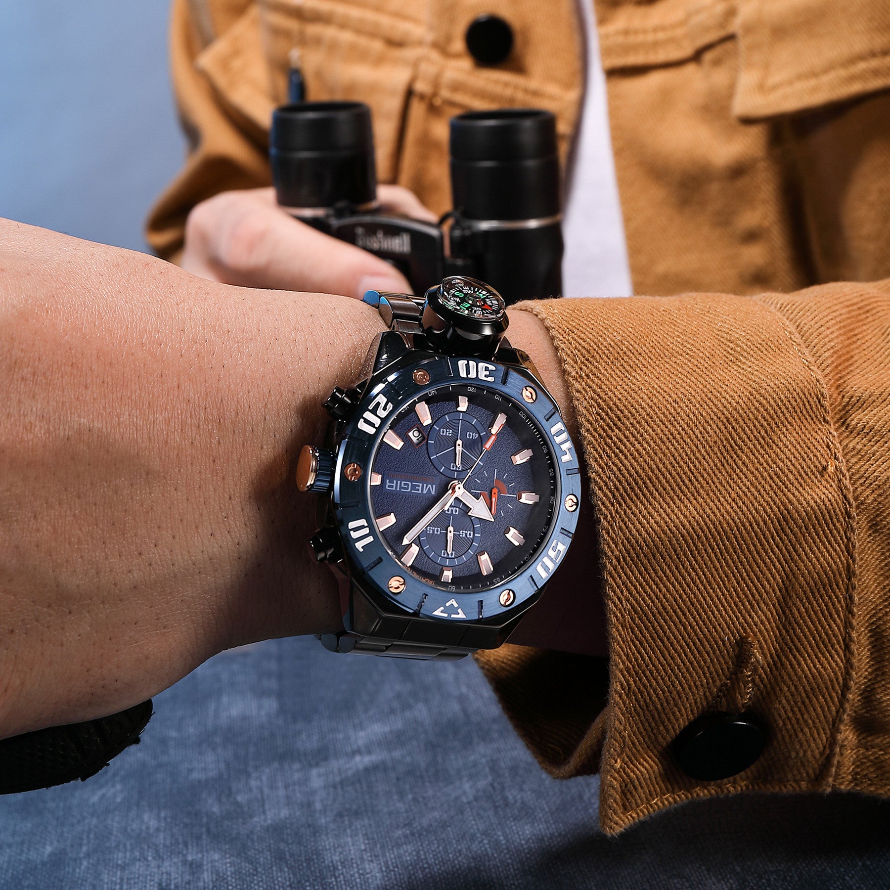 MEGIR Watch Top Brand Luxury Business Quartz Watches Chronograph Stainless Steel Calendar Luminous Clock WristWatch Montre Homme