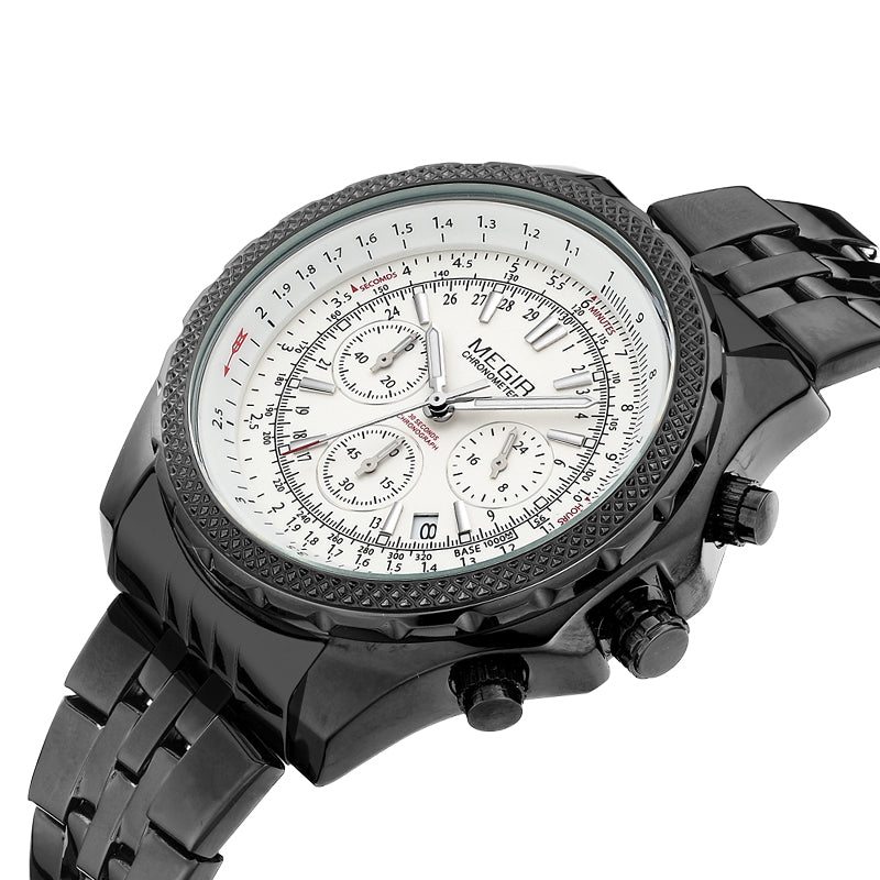 MEGIR Fashion Business Men's Watch Stainless Steel Quartz Wristwatch Calendar Big Dial Man Military Sports Chronograph Clock