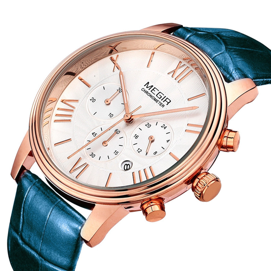 MEGIR Brown Retro Sports Quartz Men's Watches Large Dial Chronograph Clock Fashion Multifunctional Men Wrist Watch Montre Homme-2