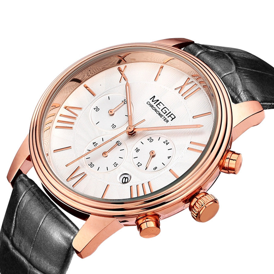 MEGIR Brown Retro Sports Quartz Men's Watches Large Dial Chronograph Clock Fashion Multifunctional Men Wrist Watch Montre Homme-3