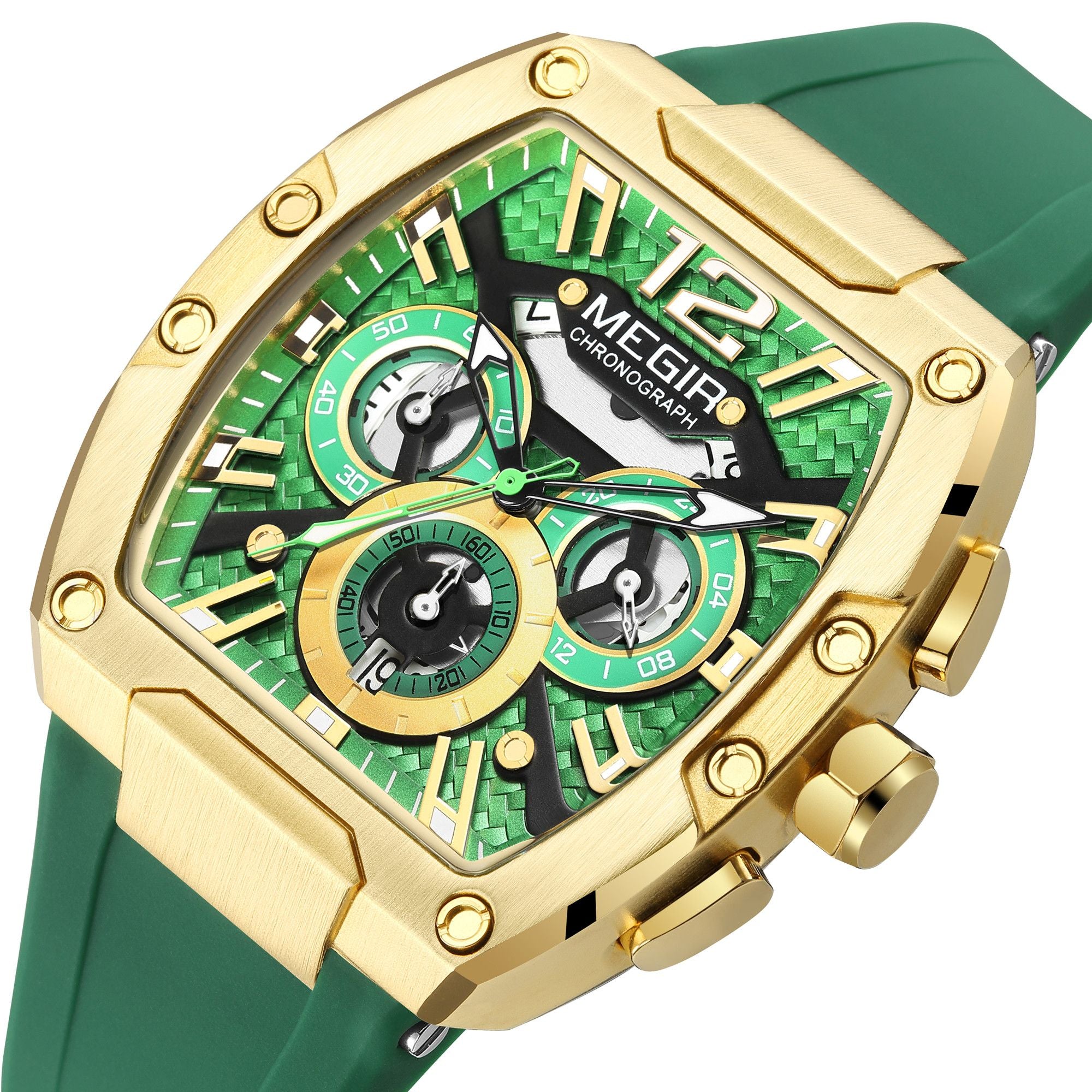 MEGIR Chronograph Luxury Sport Quartz Watch Men Waterproof Luminous Silicone Casual Big Dial Wristwatch Auto Date Reloj Hombre 8112-10