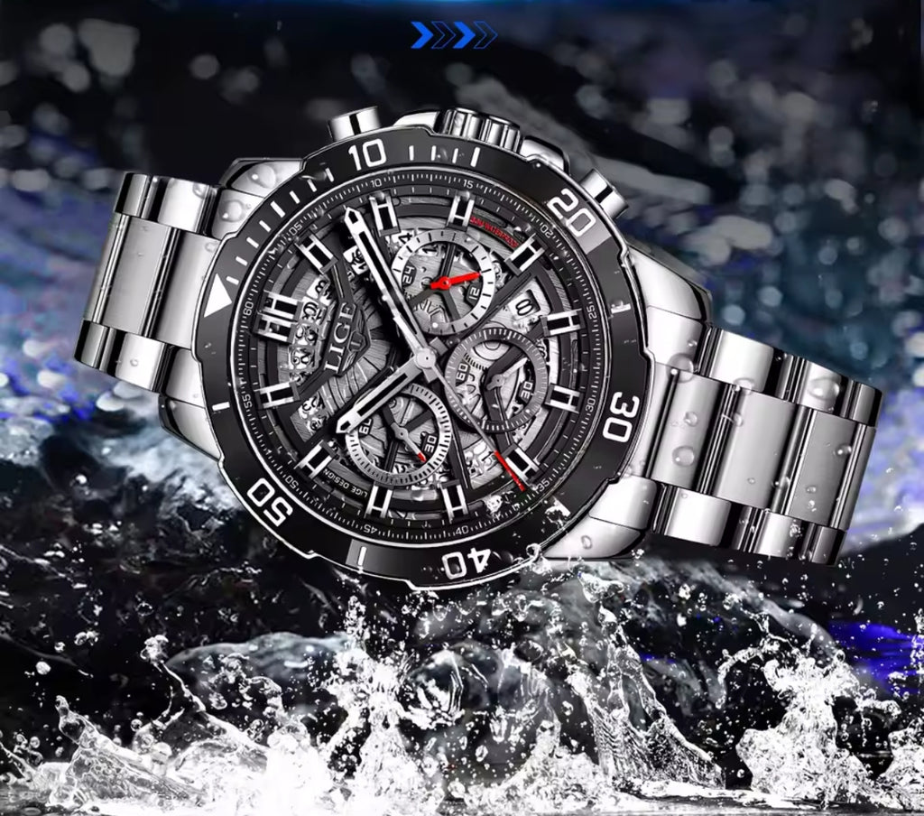 Montre Homme LIGE Chronographe Acier Inoxydable – Design Sport