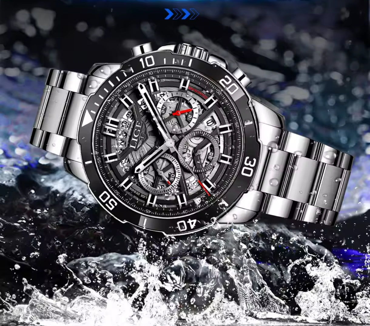 Montre Homme LIGE Chronographe Acier Inoxydable – Design Sport